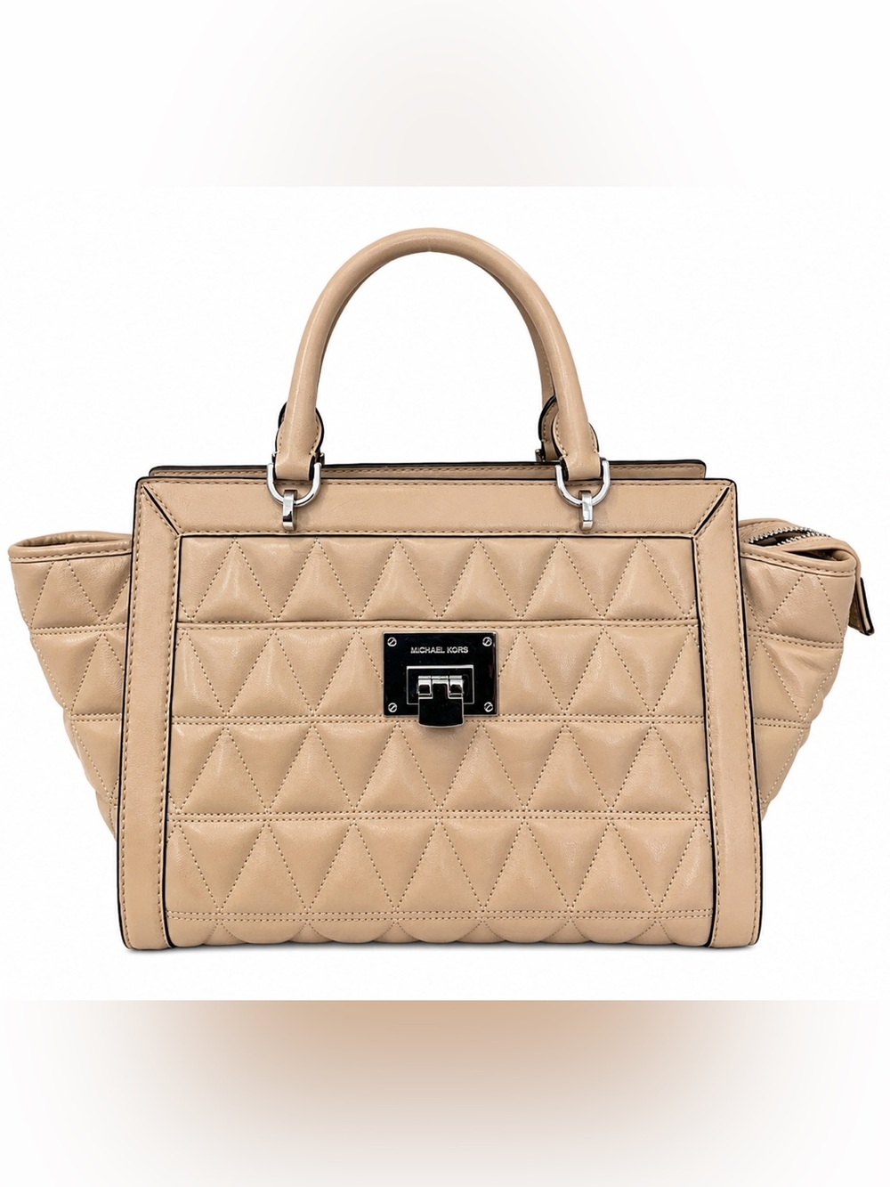 Michael Kors Tan Quilted Leather Satchel with Top Handles
